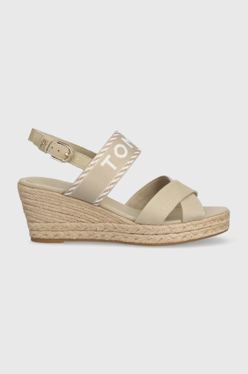 Tommy Hilfiger Sandali SEASONAL WEBBING MID WEDGE ženski bež barva FW0FW07091 - Pepit.si