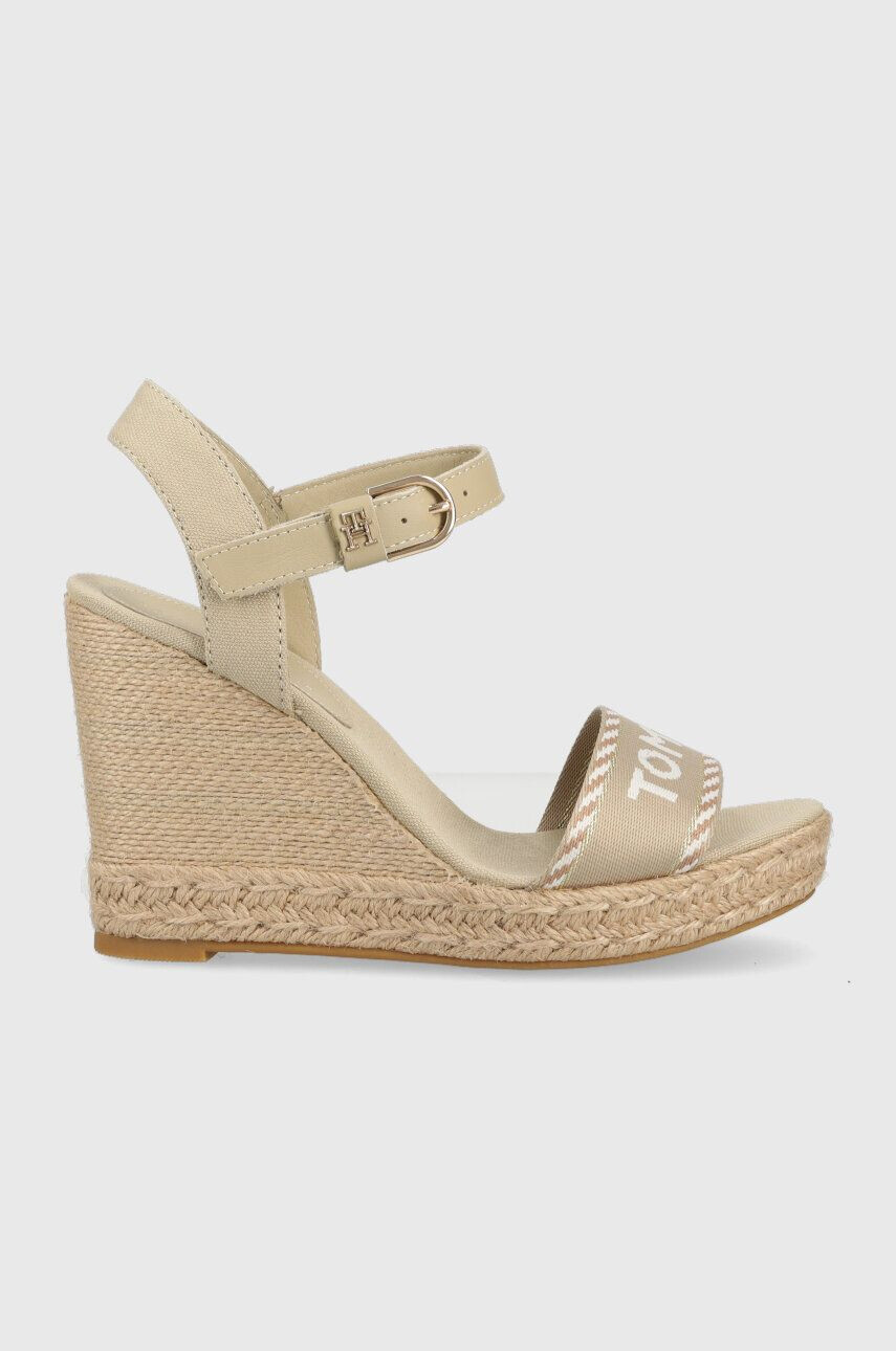 Tommy Hilfiger Sandali SEASONAL WEBBING WEDGE ženski bež barva FW0FW07088 - Pepit.si