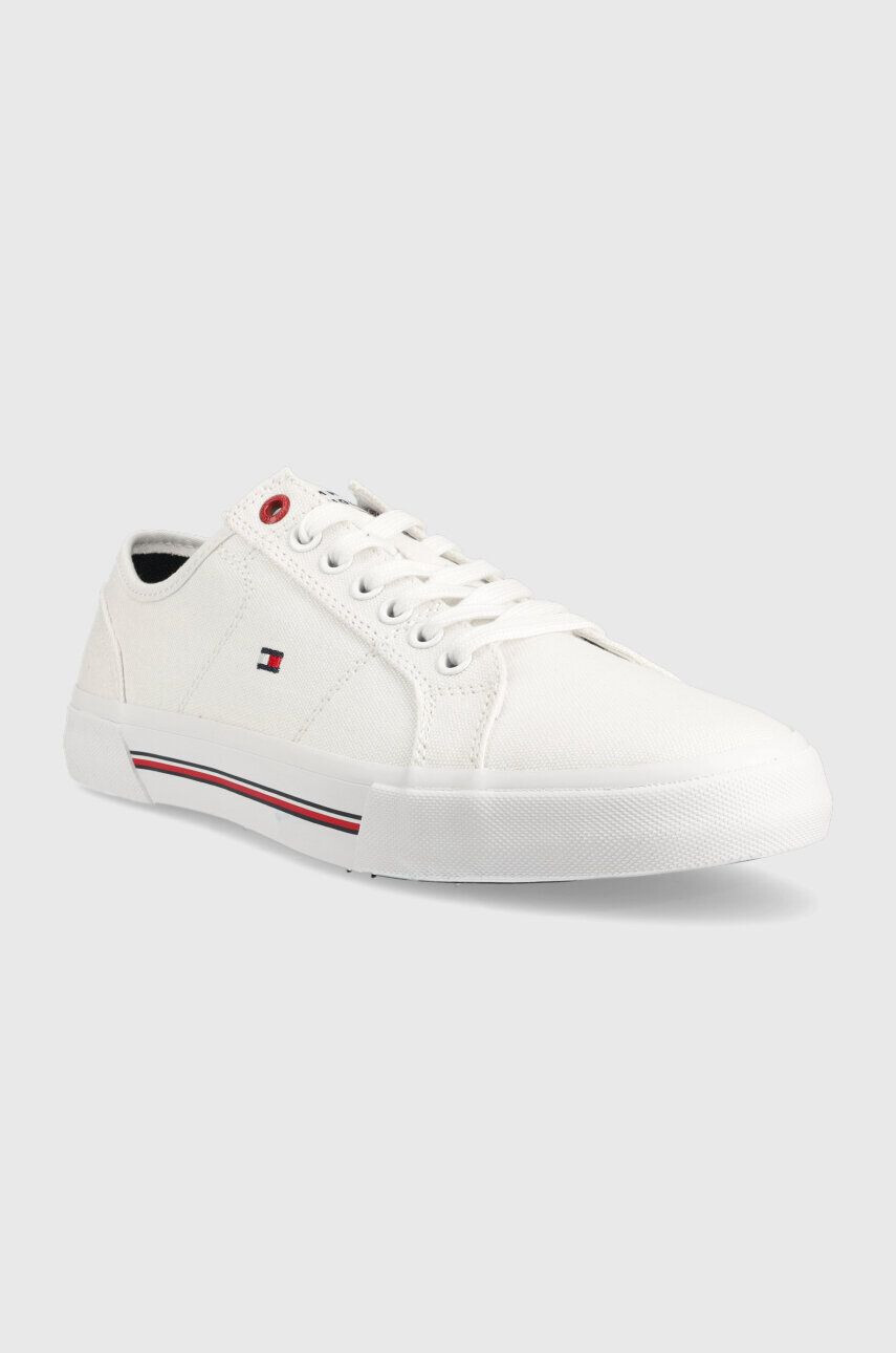 Tommy Hilfiger Teniske CORE CORPORATE VULC CANVAS moške bela barva - Pepit.si