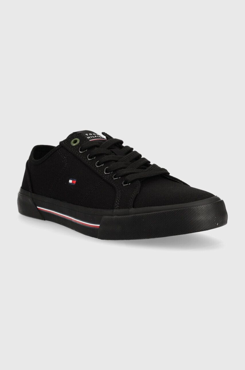 Tommy Hilfiger Teniske CORE CORPORATE VULC CANVAS moške črna barva - Pepit.si