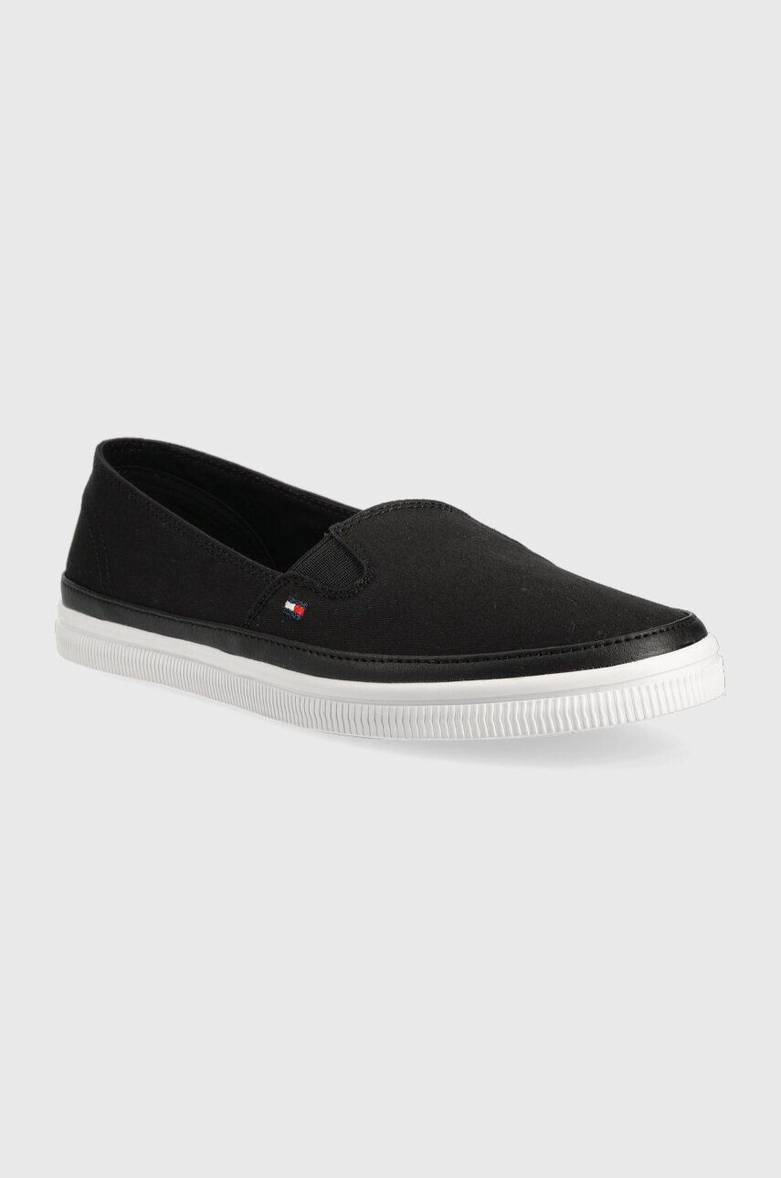 Tommy Hilfiger Teniske ESSENTIAL KESHA SLIP-ON ženske črna barva FW0FW07121 - Pepit.si