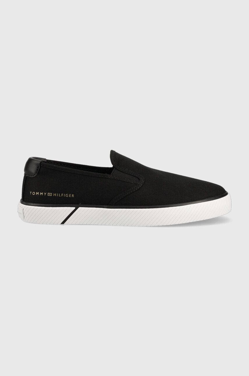 Tommy Hilfiger Teniske ESSENTIAL SLIP-ON SNEAKER BL ženske črna barva FW0FW07249 - Pepit.si