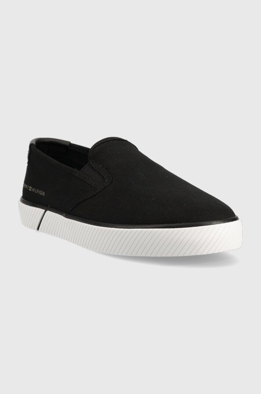 Tommy Hilfiger Teniske ESSENTIAL SLIP-ON SNEAKER BL ženske črna barva FW0FW07249 - Pepit.si