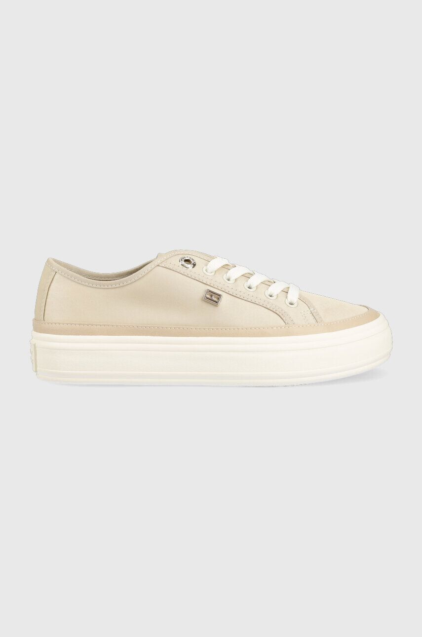 Tommy Hilfiger Teniske ESSENTIAL VULC CANVAS ženske bež barva FW0FW07459 - Pepit.si