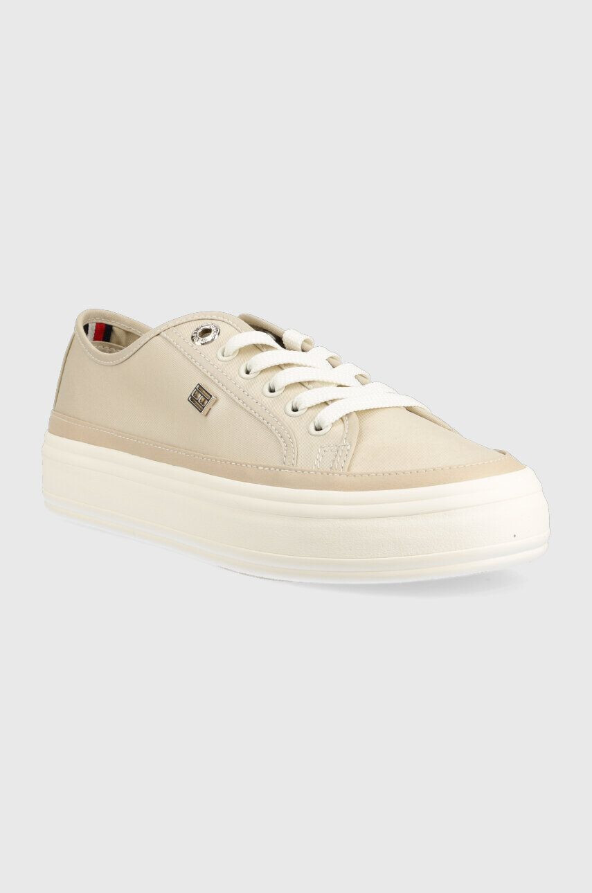 Tommy Hilfiger Teniske ESSENTIAL VULC CANVAS ženske bež barva FW0FW07459 - Pepit.si