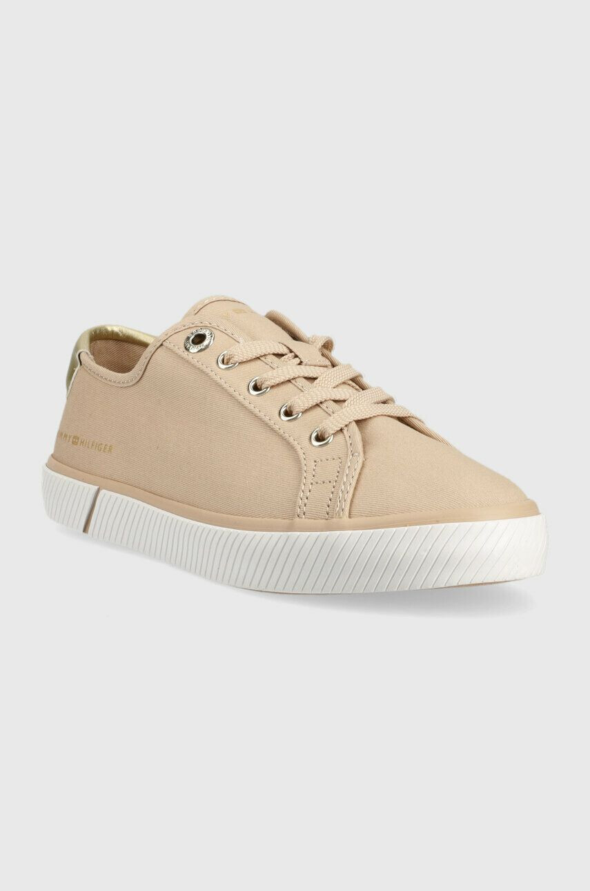 Tommy Hilfiger Teniske LACE UP VULC SNEAKER ženske bež barva FW0FW06957 - Pepit.si