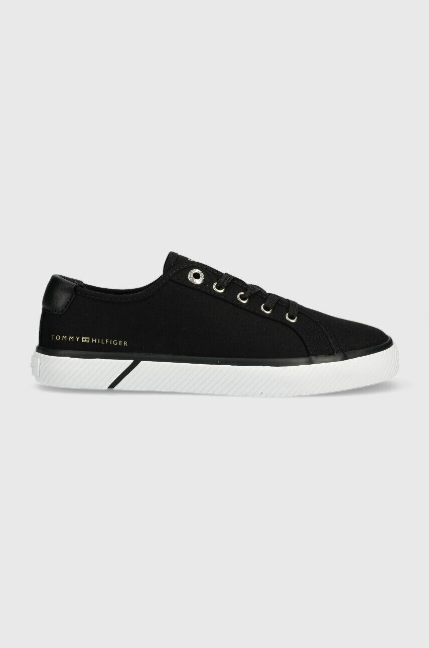 Tommy Hilfiger Teniske LACE UP VULC SNEAKER BL ženske črna barva FW0FW07248 - Pepit.si