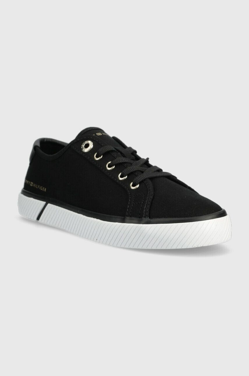 Tommy Hilfiger Teniske LACE UP VULC SNEAKER BL ženske črna barva FW0FW07248 - Pepit.si