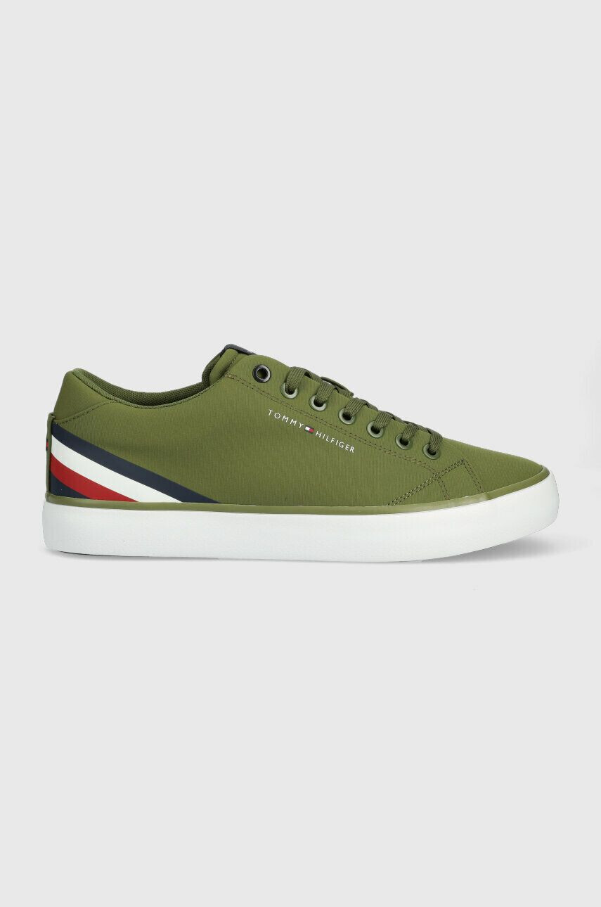 Tommy Hilfiger Teniske TH HI VULC CORE LOW STRIPES zelena barva FM0FM04735 - Pepit.si