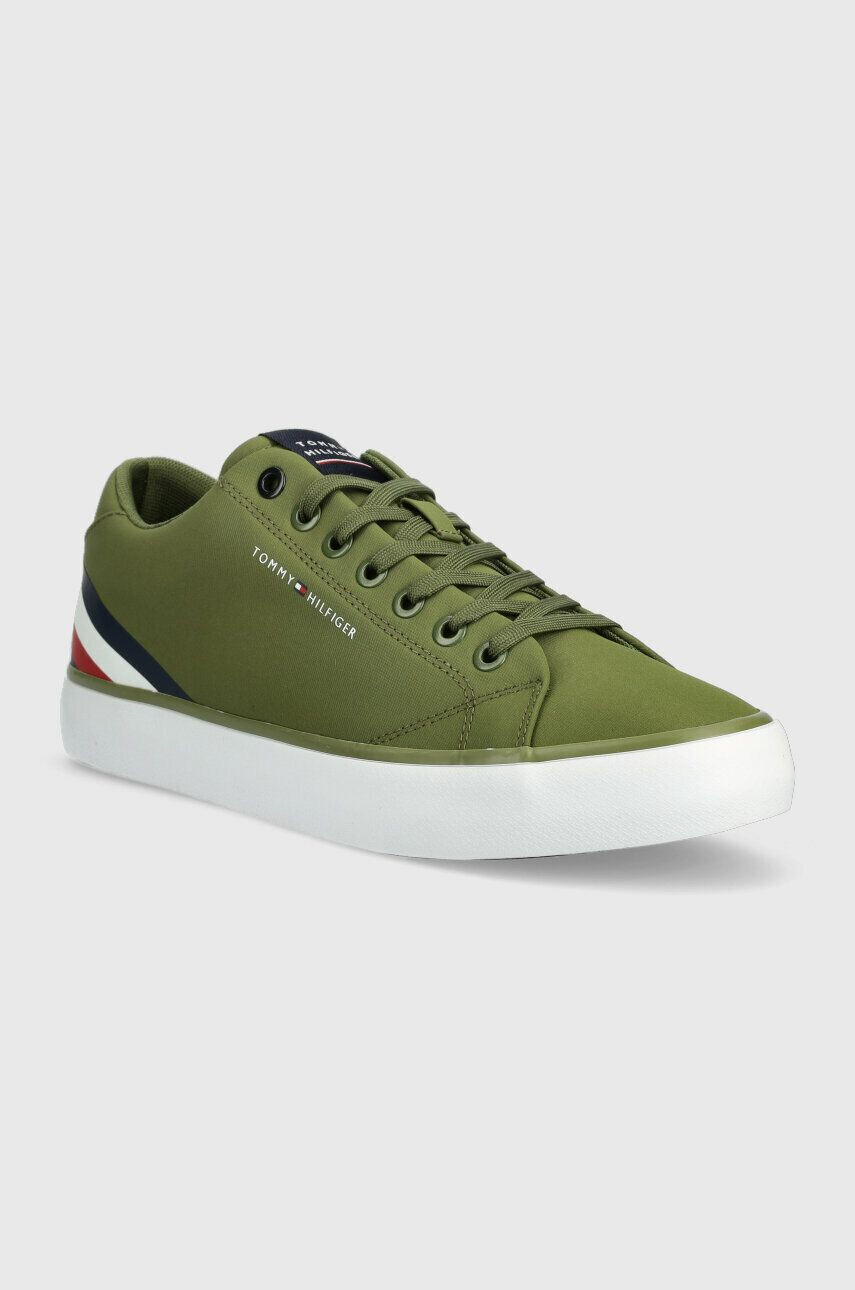 Tommy Hilfiger Teniske TH HI VULC CORE LOW STRIPES zelena barva FM0FM04735 - Pepit.si