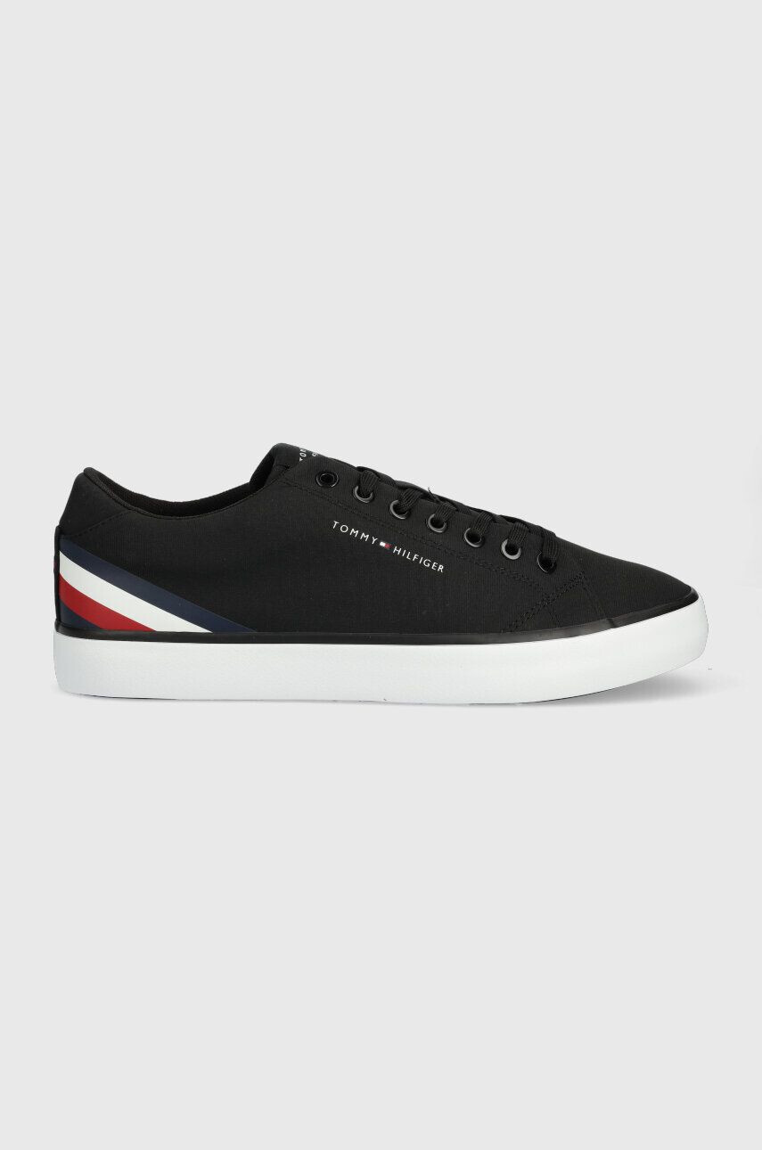 Tommy Hilfiger Teniske TH HI VULC CORE LOW STRIPES črna barva FM0FM04735 - Pepit.si