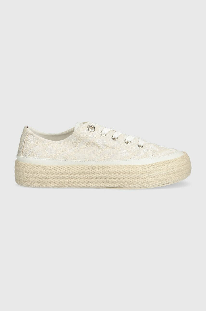 Tommy Hilfiger Teniske VULC ROPE MONOGRAM WHITE DENIM ženske bež barva FW0FW07254 - Pepit.si