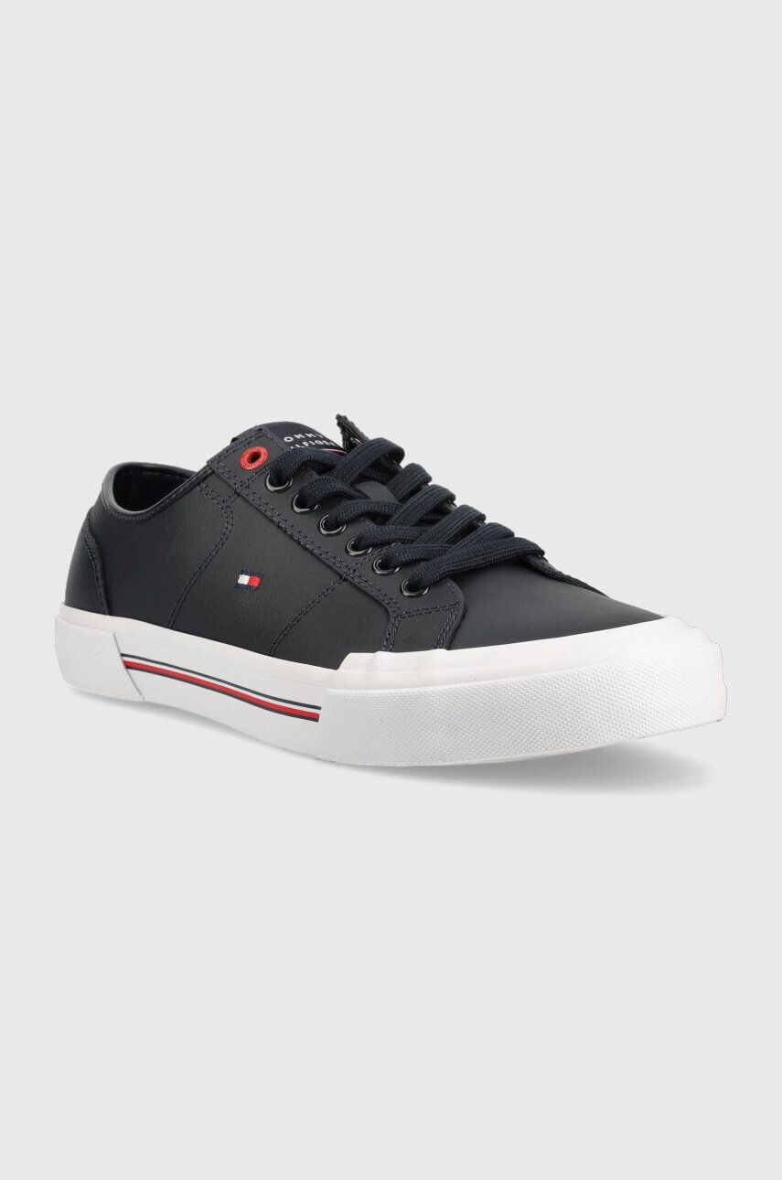 Tommy Hilfiger Usnjene teniske CORE CORPORATE VULC LEATHER moške mornarsko modra barva FM0FM04561 - Pepit.si