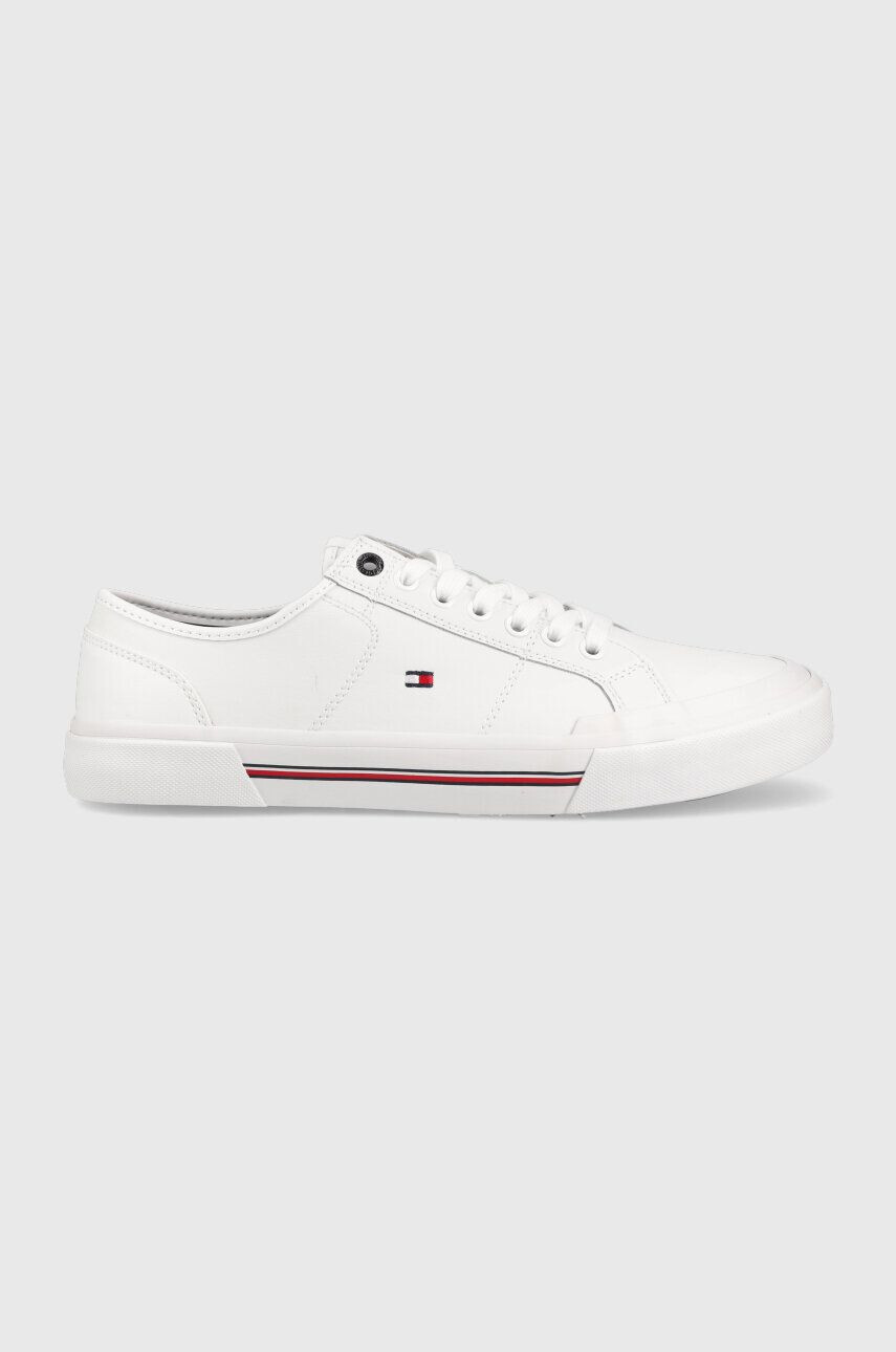 Tommy Hilfiger Usnjene teniske CORE CORPORATE VULC LEATHER moške bela barva FM0FM04561 - Pepit.si