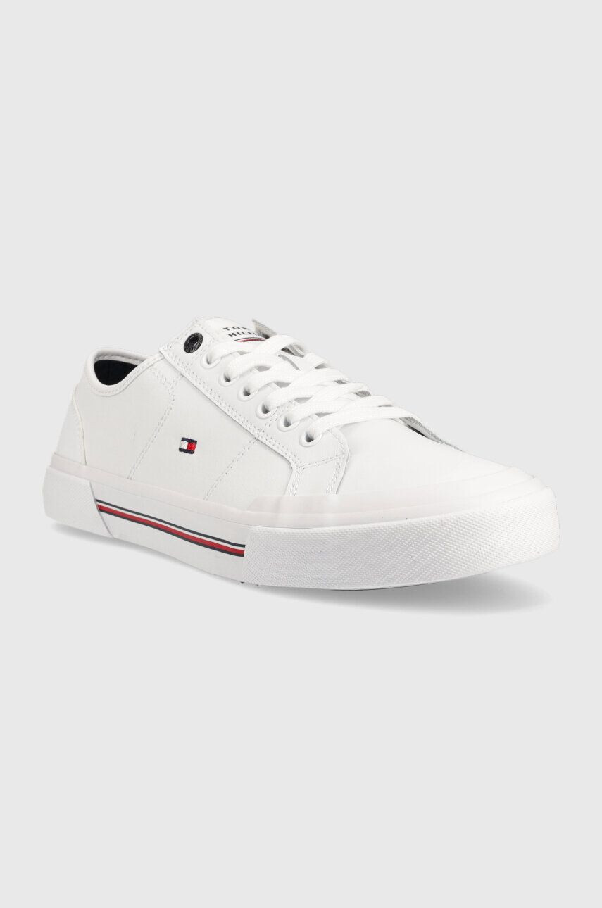 Tommy Hilfiger Usnjene teniske CORE CORPORATE VULC LEATHER moške bela barva FM0FM04561 - Pepit.si