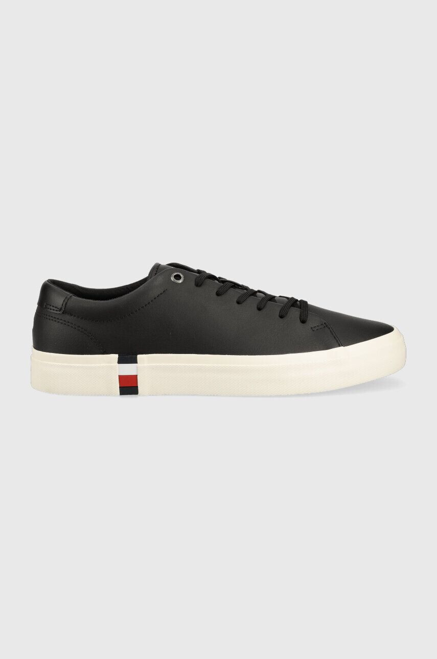 Tommy Hilfiger Usnjene teniske CORPORATE LEATHER moške črna barva FM0FM04589 - Pepit.si