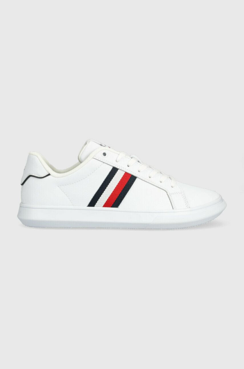 Tommy Hilfiger Usnjene teniske CORPORATE LEATHER CUP STRIPES bela barva FM0FM04732 - Pepit.si