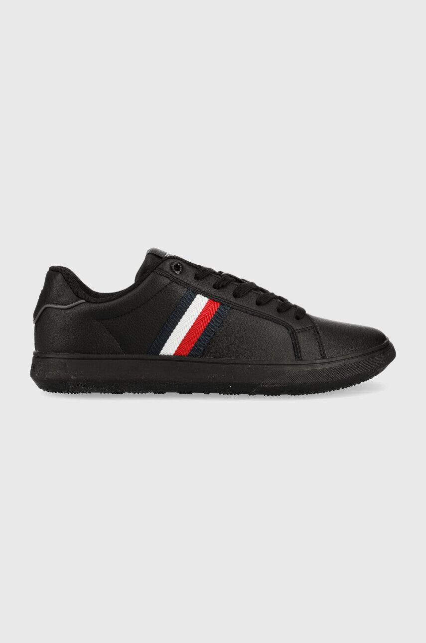 Tommy Hilfiger Usnjene teniske CORPORATE LEATHER CUP STRIPES črna barva FM0FM04732 - Pepit.si