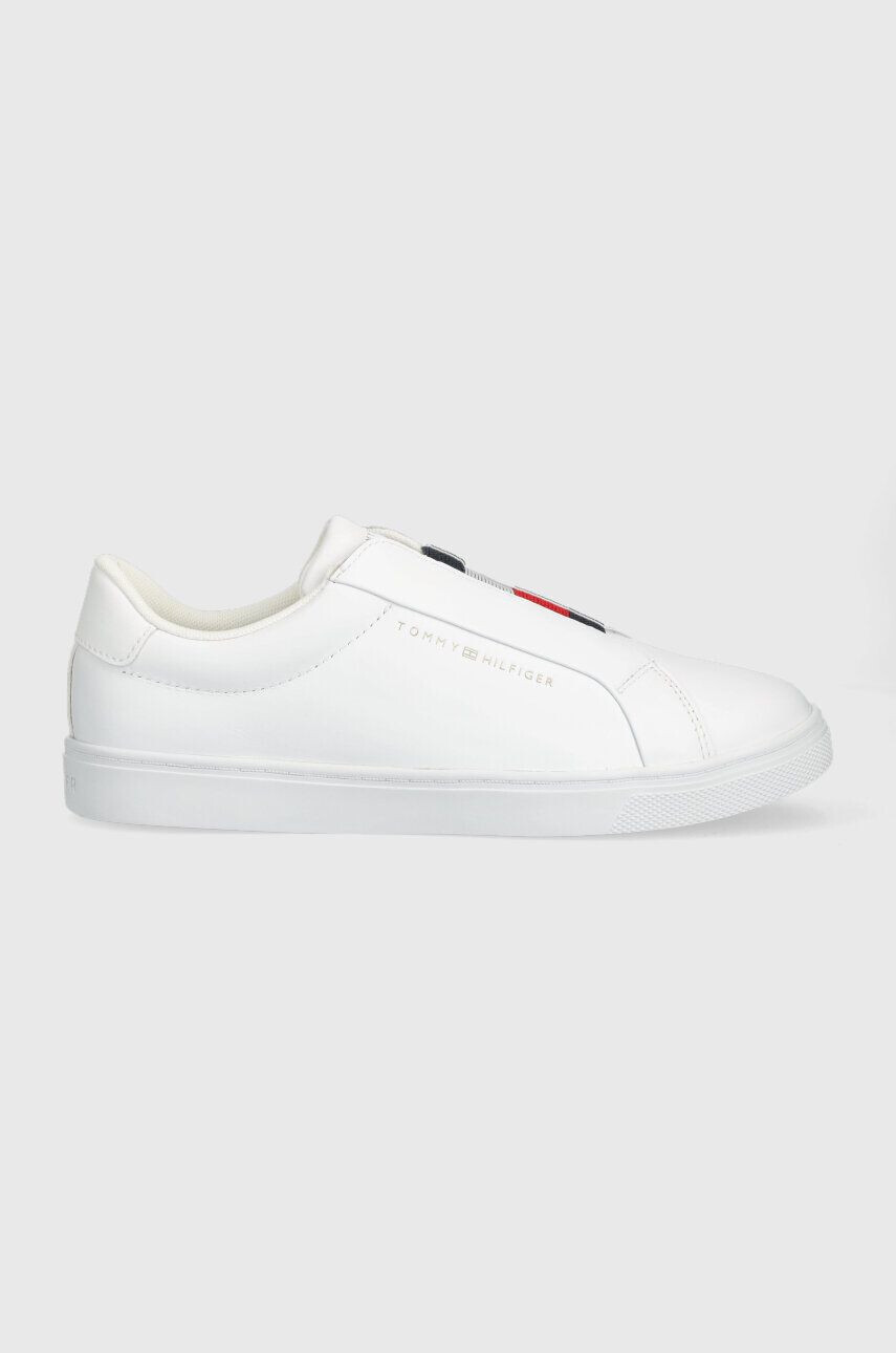 Tommy Hilfiger Usnjene teniske ELASTIC SLIP ON SNEAKER ženske bela barva FW0FW07032 - Pepit.si