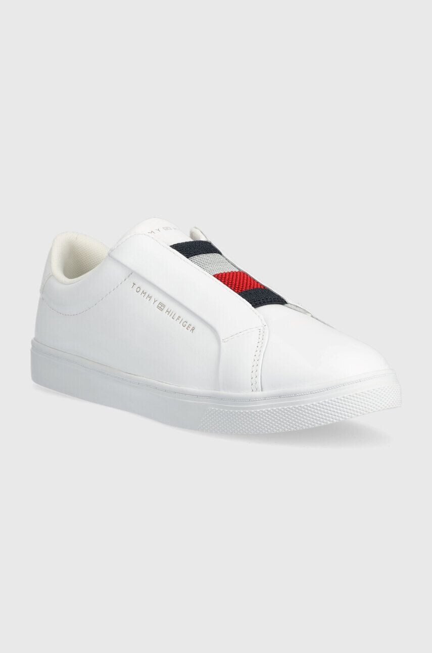 Tommy Hilfiger Usnjene teniske ELASTIC SLIP ON SNEAKER ženske bela barva FW0FW07032 - Pepit.si