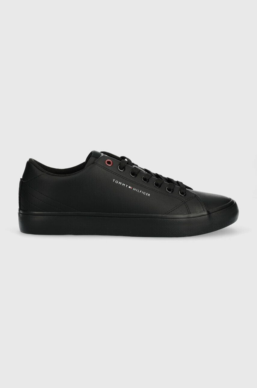 Tommy Hilfiger Usnjene teniske TH HI VULC CORE LOW LEATHER črna barva FM0FM04731 - Pepit.si