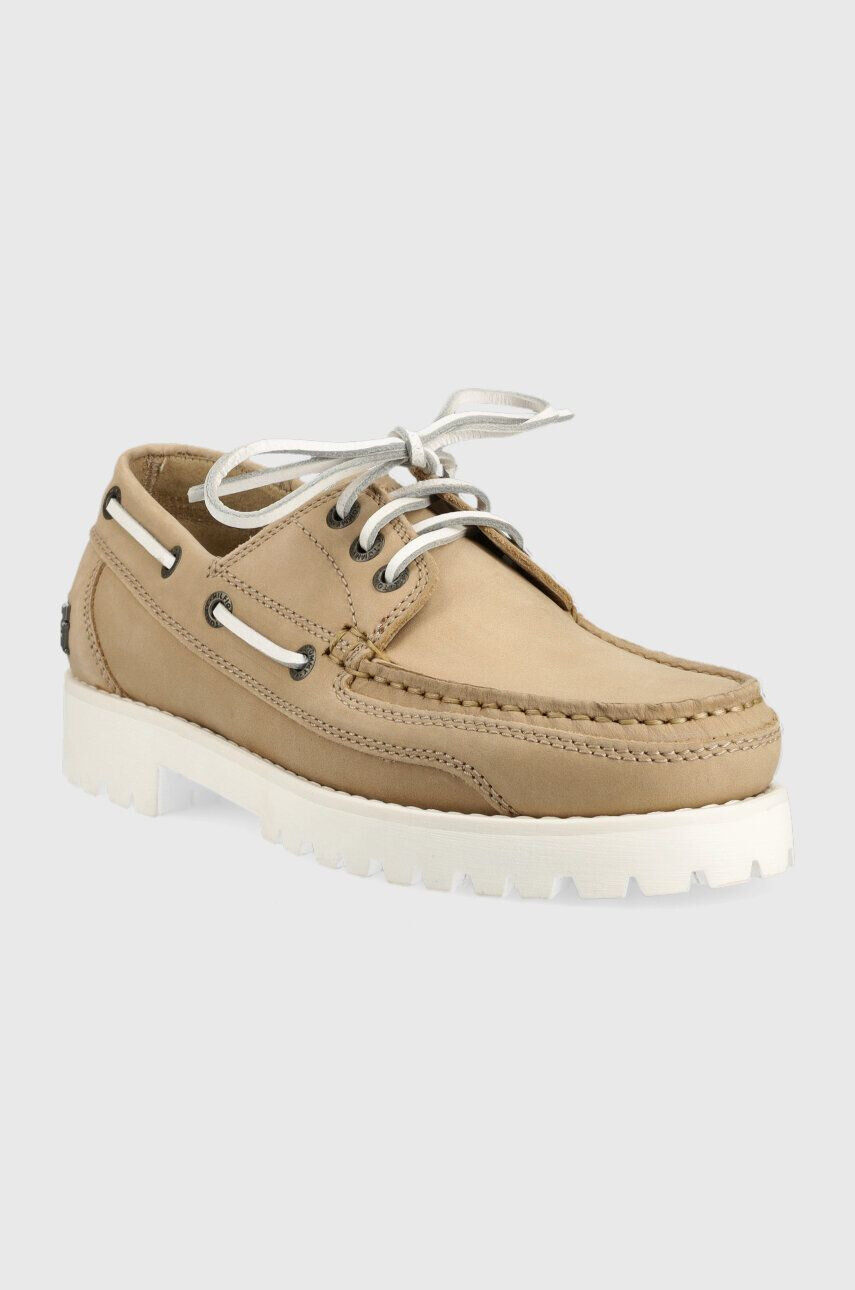 Tommy Hilfiger Usnjeni mokasini PREMIUM CLEATED W BOAT SHOE ženski bež barva FW0FW07128 - Pepit.si