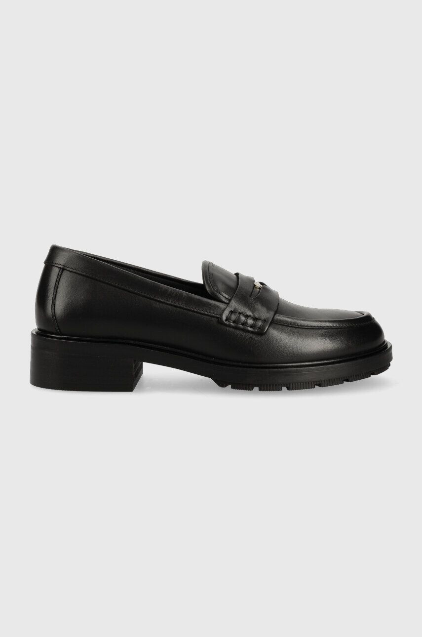 Tommy Hilfiger Usnjeni mokasini TH ICONIC LOAFER ženski črna barva FW0FW07412 - Pepit.si