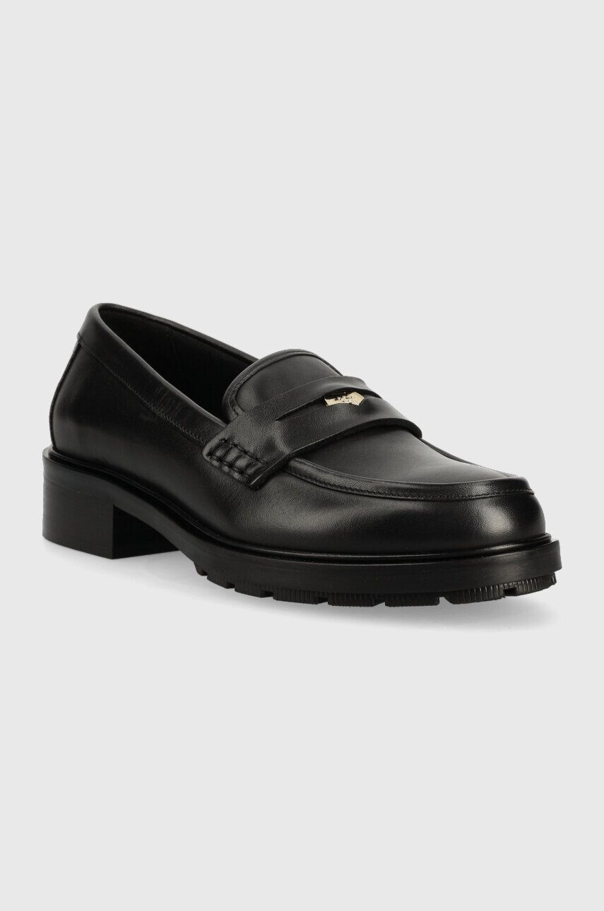 Tommy Hilfiger Usnjeni mokasini TH ICONIC LOAFER ženski črna barva FW0FW07412 - Pepit.si