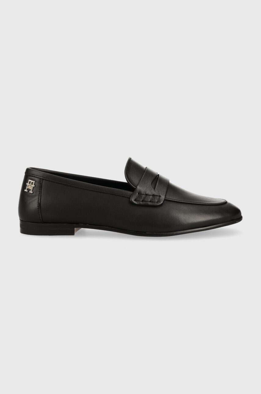 Tommy Hilfiger Usnjeni mokasini TH LOAFER ženski črna barva FW0FW06991 - Pepit.si