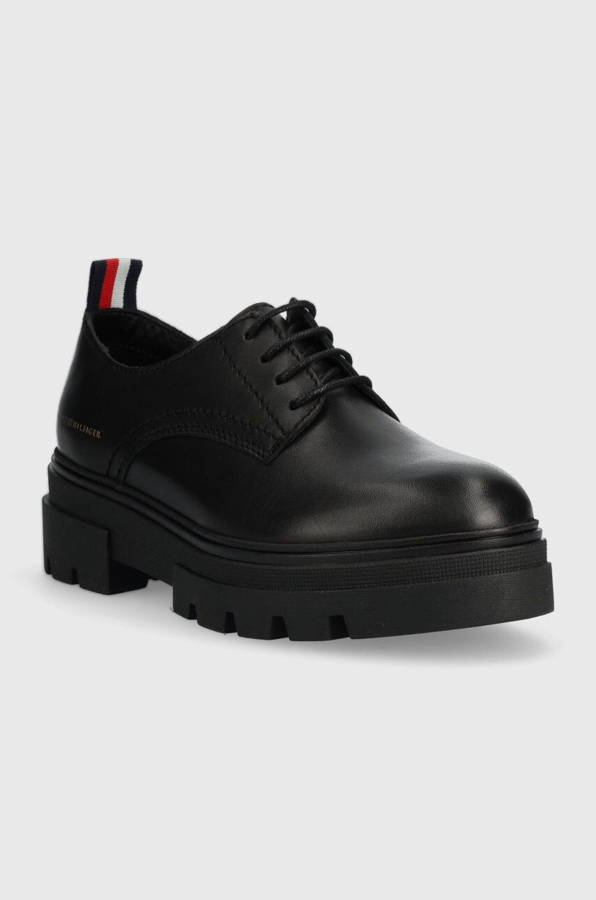 Tommy Hilfiger Usnjeni polškornji Leather Lace Up Shoe ženski črna barva - Pepit.si