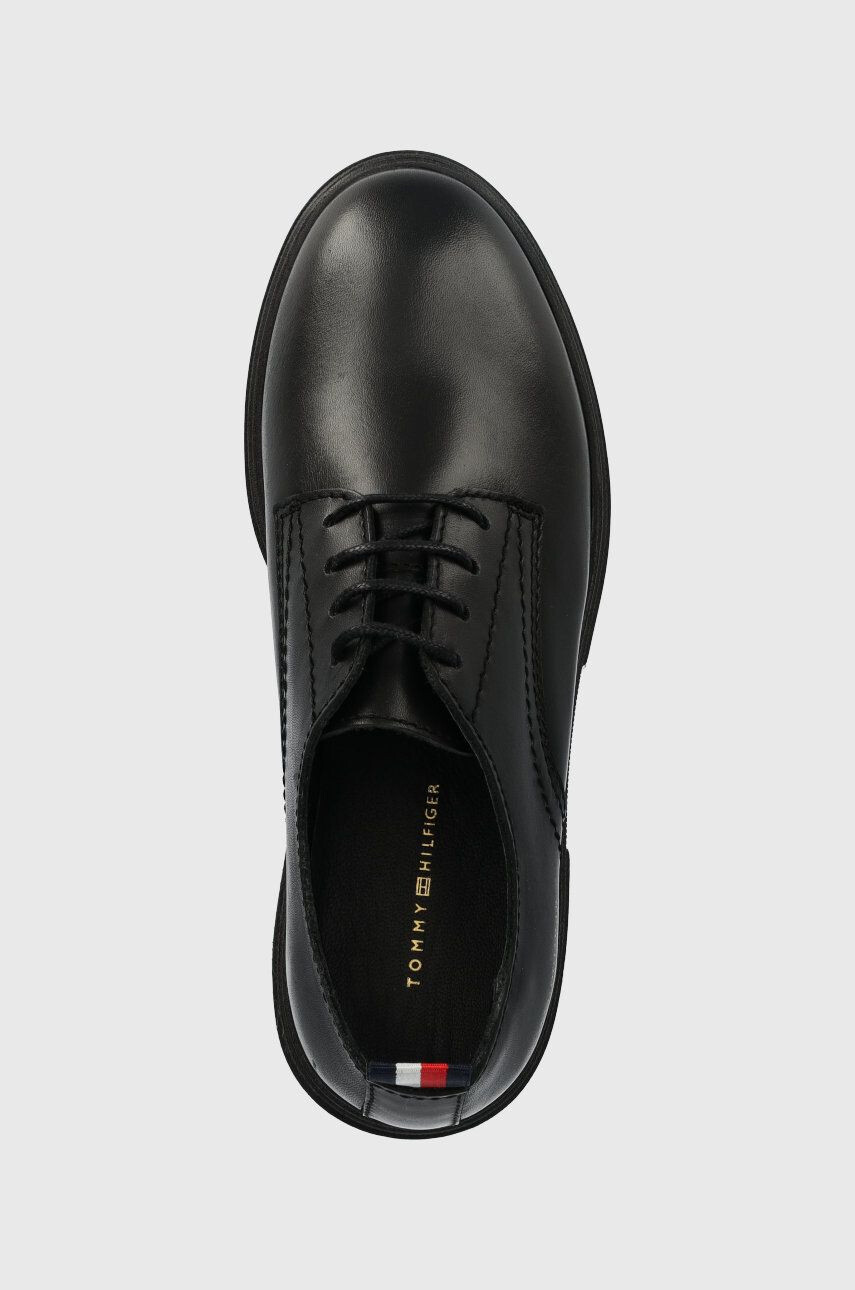 Tommy Hilfiger Usnjeni polškornji Leather Lace Up Shoe ženski črna barva - Pepit.si