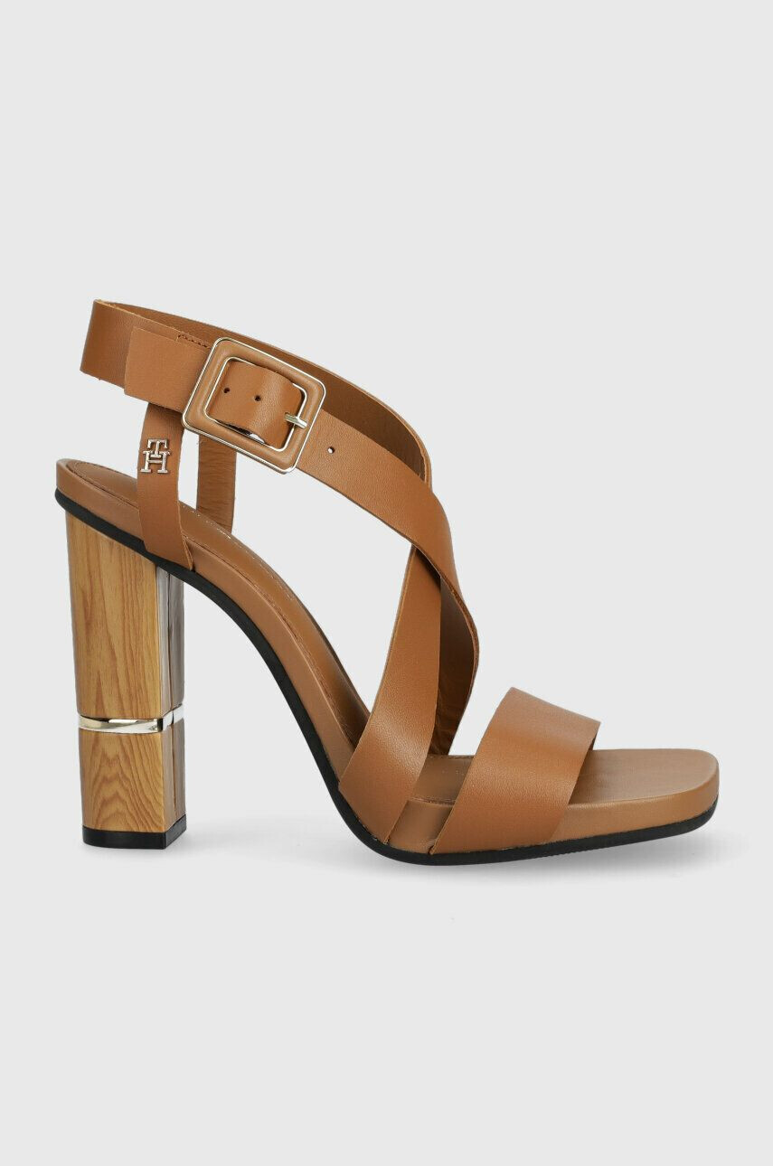 Tommy Hilfiger Usnjeni sandali HARDWARE BLOCK HIGH HEEL - Pepit.si