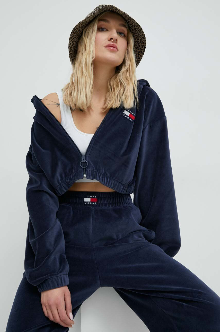 Tommy Jeans bluza ženska mornarsko modra barva s kapuco - Pepit.si