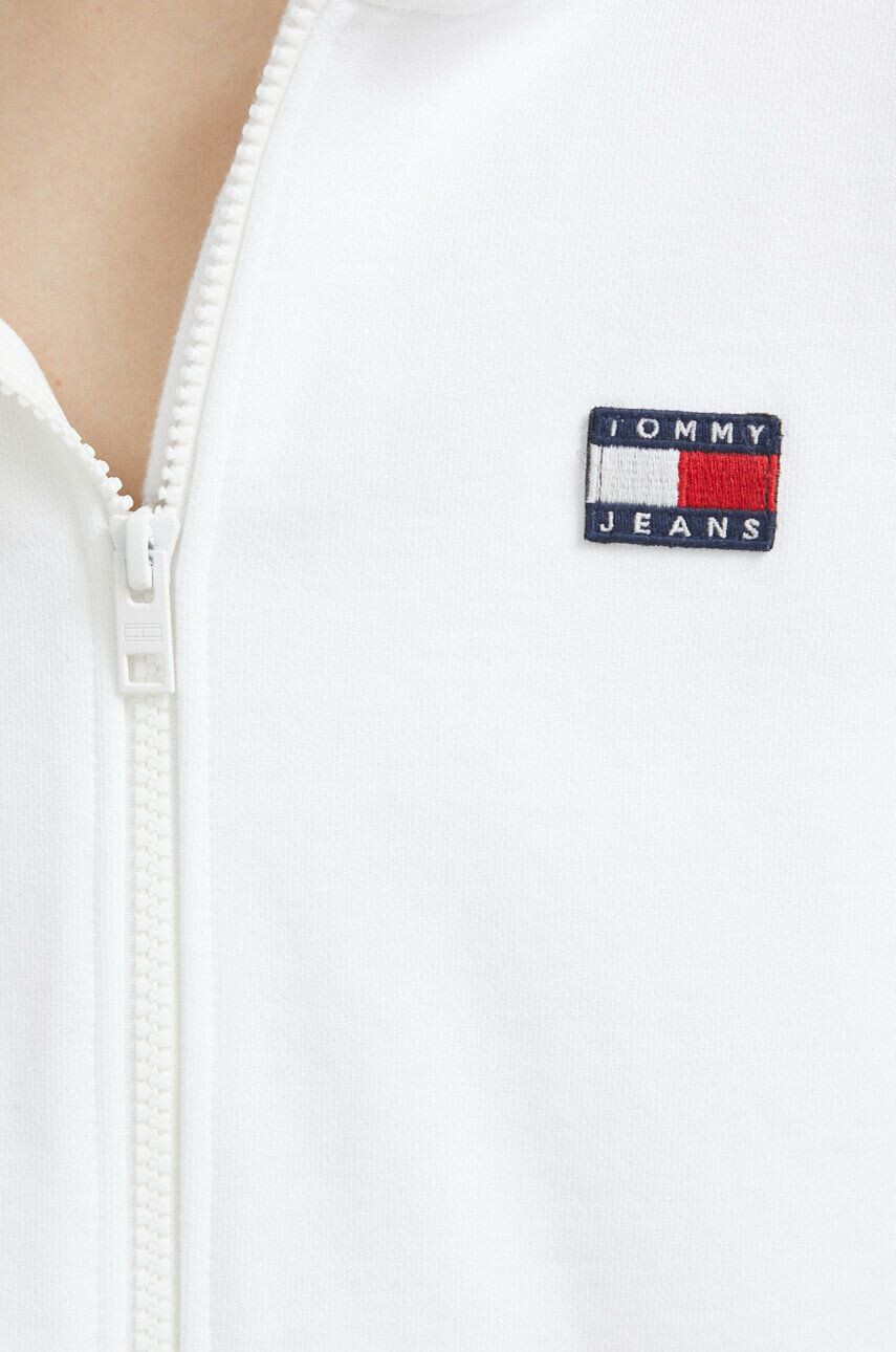 Tommy Jeans Bombažen pulover ženska bela barva s kapuco - Pepit.si