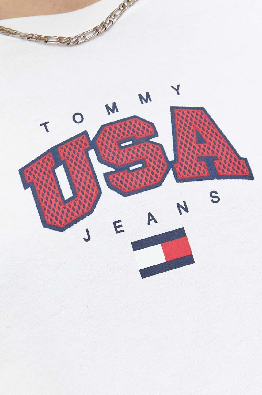 Tommy Jeans Bombažna kratka majica bela barva - Pepit.si