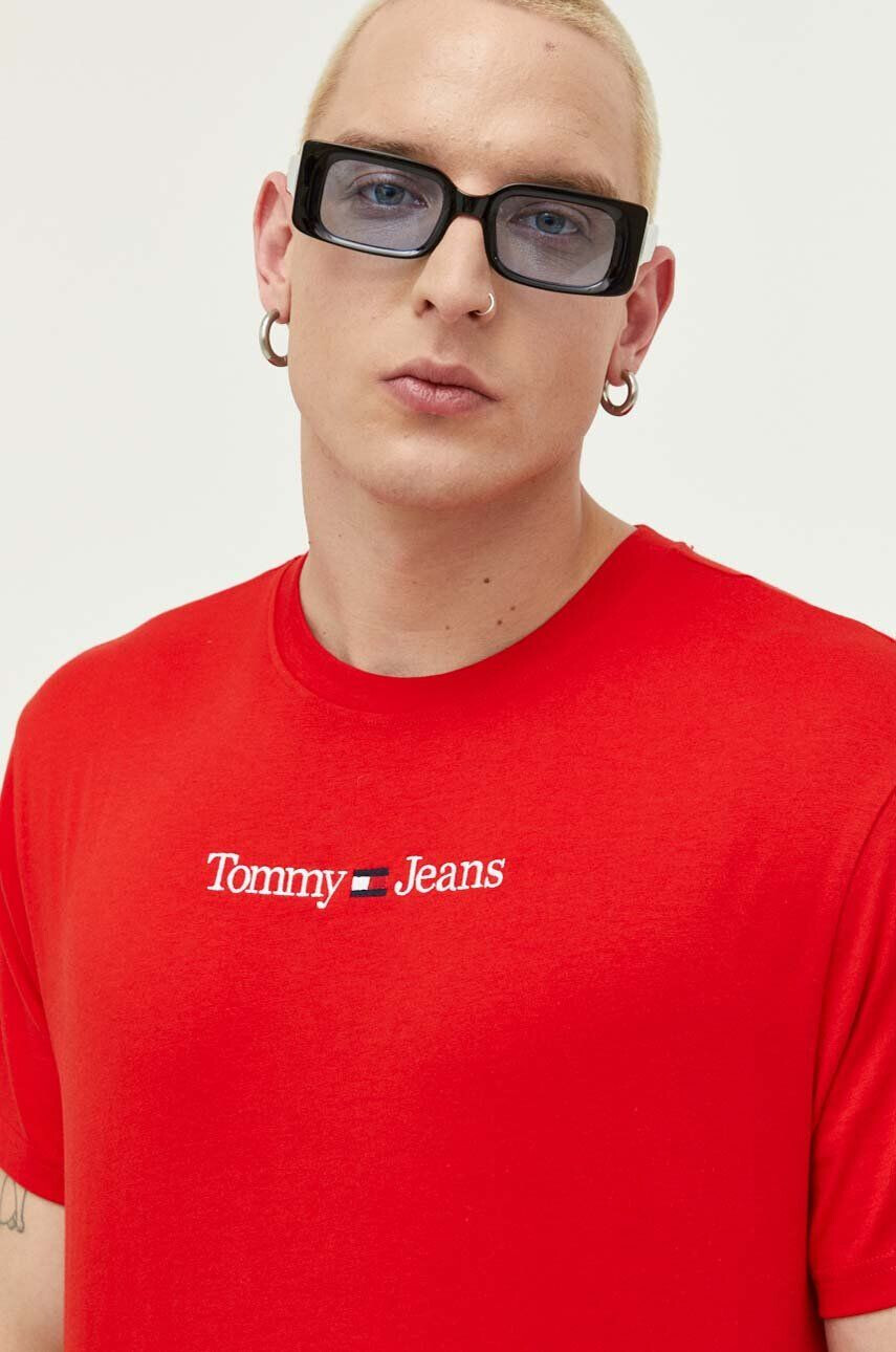 Tommy Jeans Bombažna kratka majica turkizna barva - Pepit.si