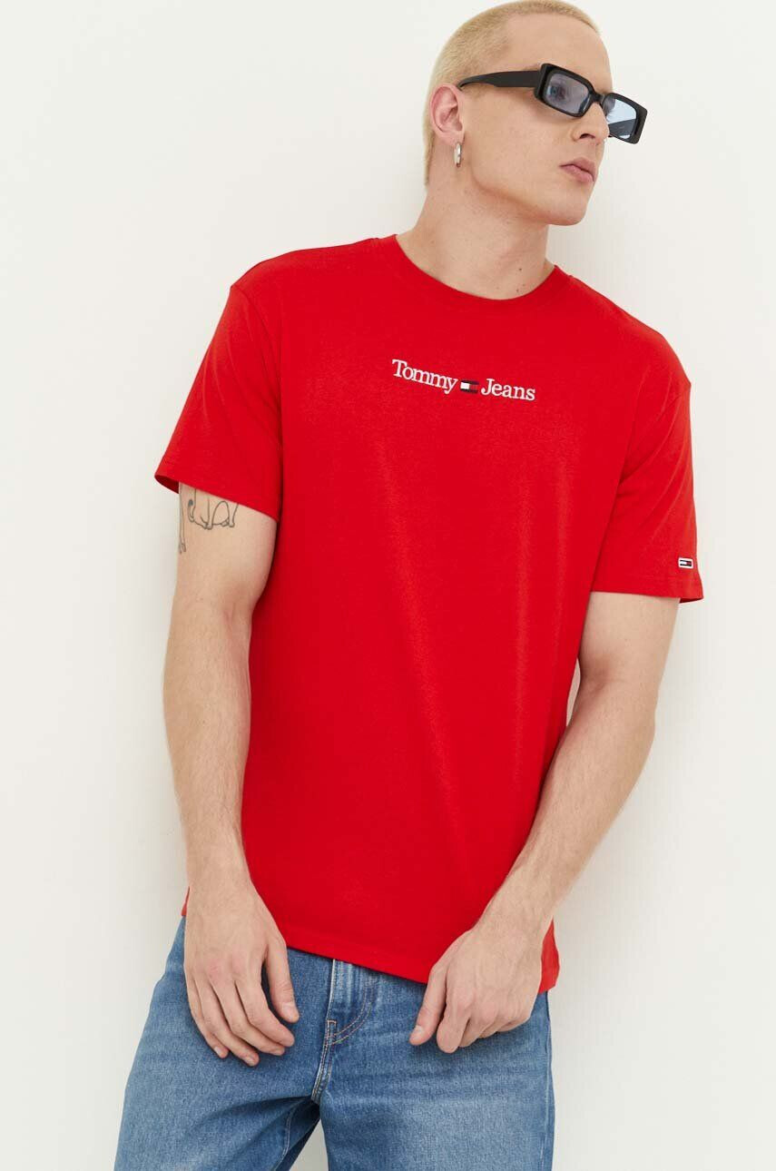 Tommy Jeans Bombažna kratka majica turkizna barva - Pepit.si