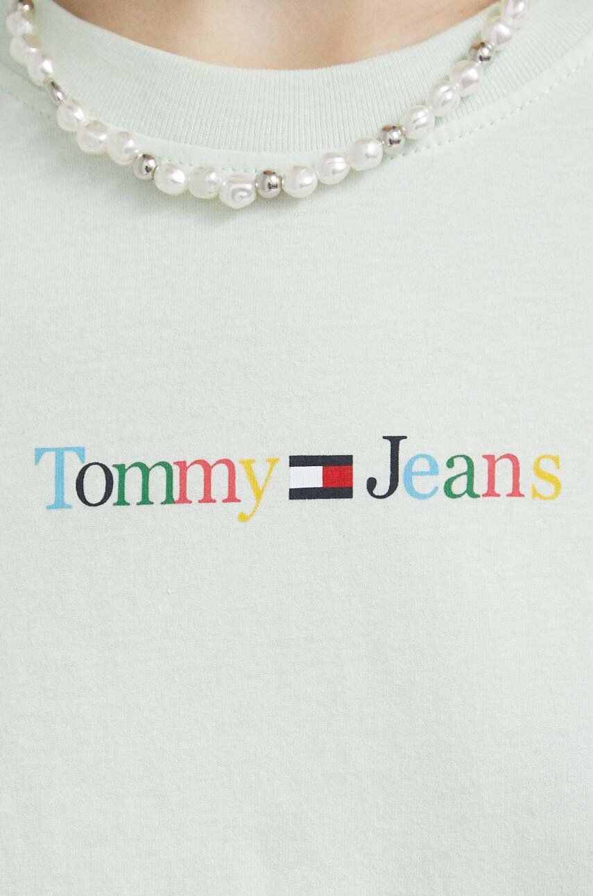 Tommy Jeans Bombažna kratka majica zelena barva - Pepit.si