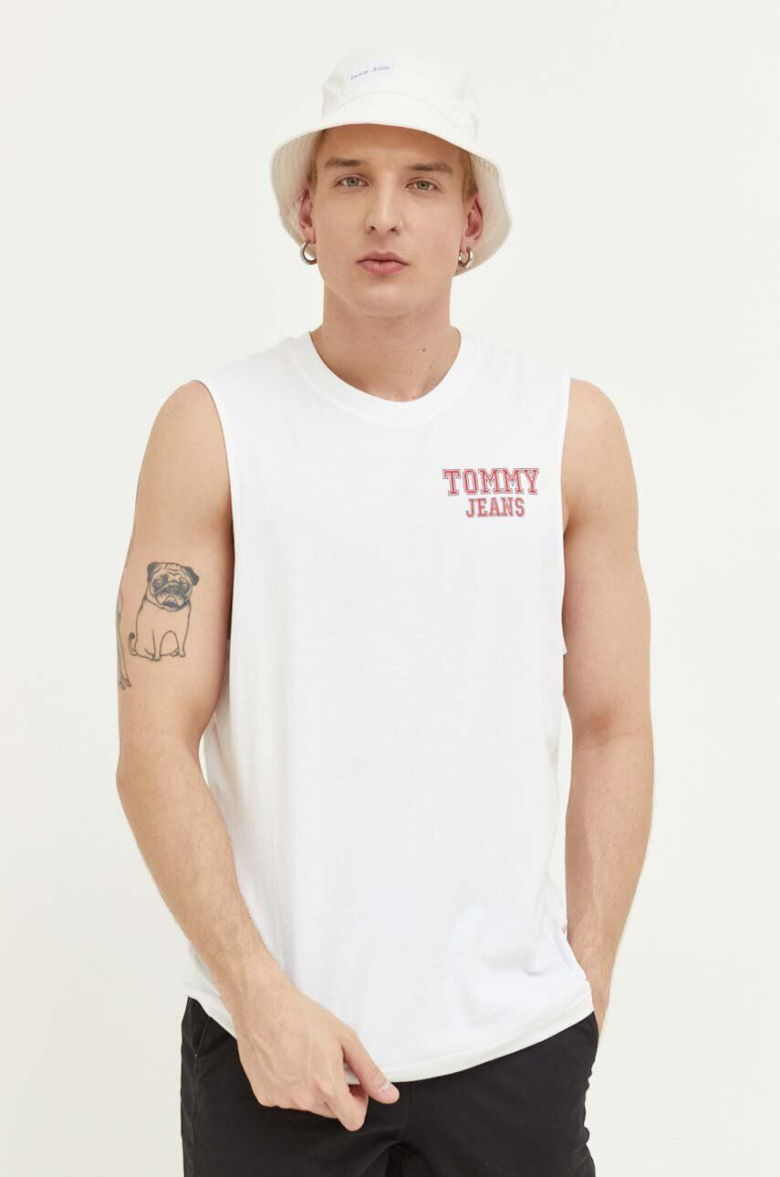 Tommy Jeans Bombažna kratka majica bela barva - Pepit.si