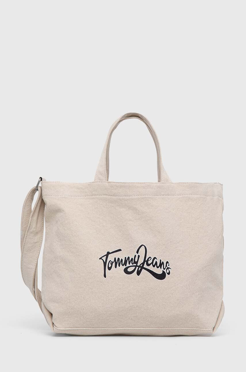 Tommy Jeans Bombažna torba bež barva - Pepit.si