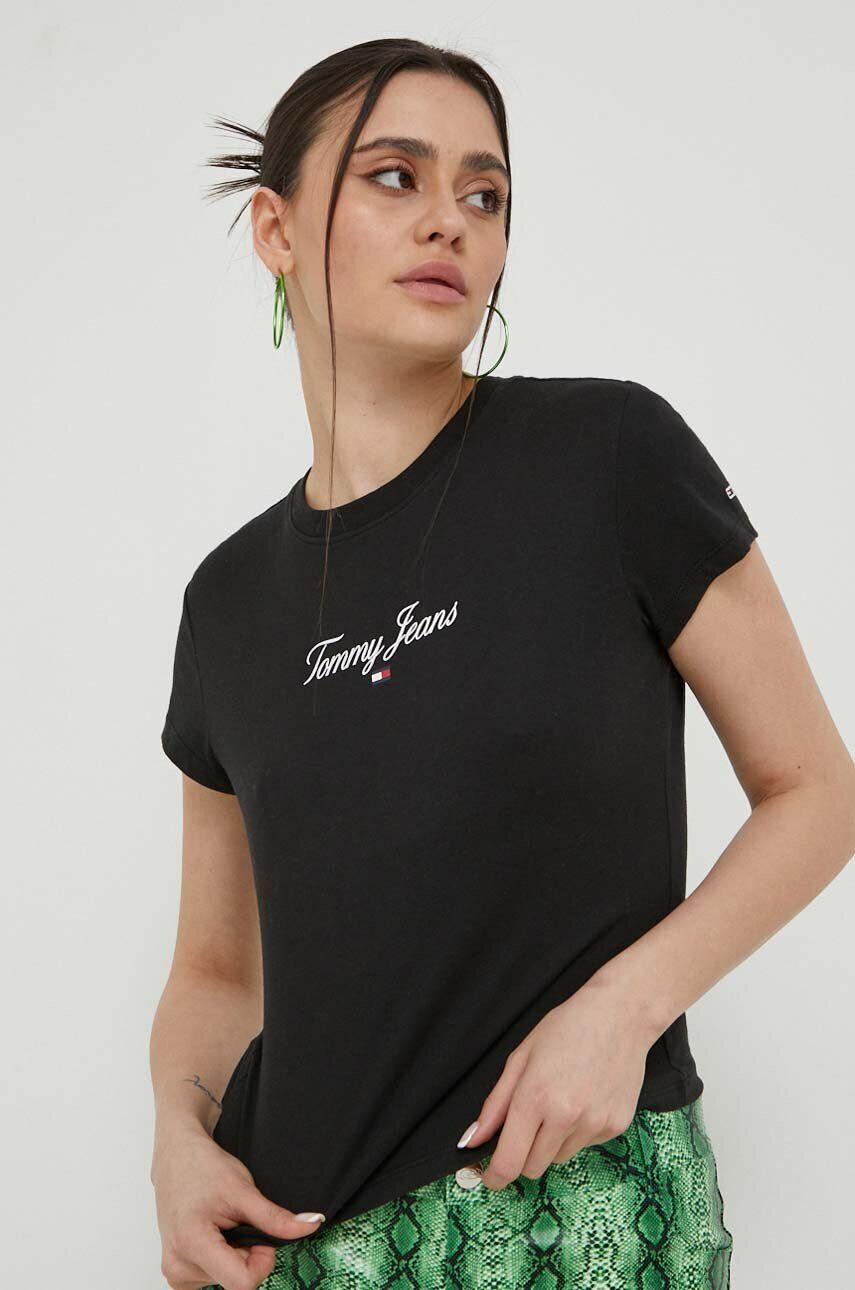 Tommy Jeans Kratka majica ženski črna barva - Pepit.si