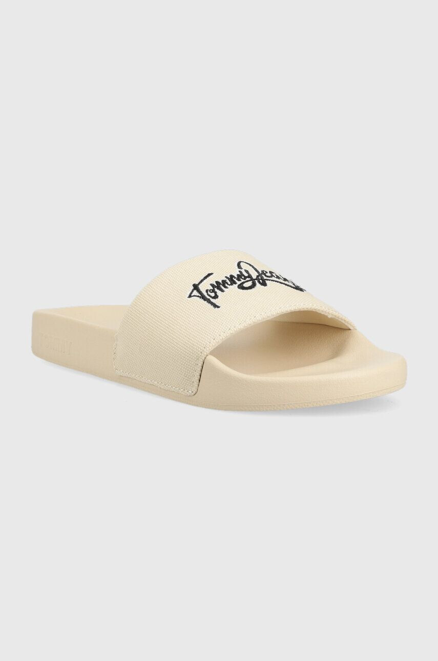 Tommy Jeans Natikači GRAPHIC POOL SLIDE ženski bež barva EN0EN02178 - Pepit.si