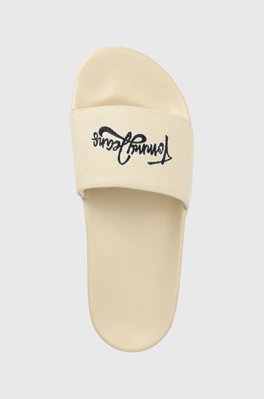 Tommy Jeans Natikači GRAPHIC POOL SLIDE ženski bež barva EN0EN02178 - Pepit.si