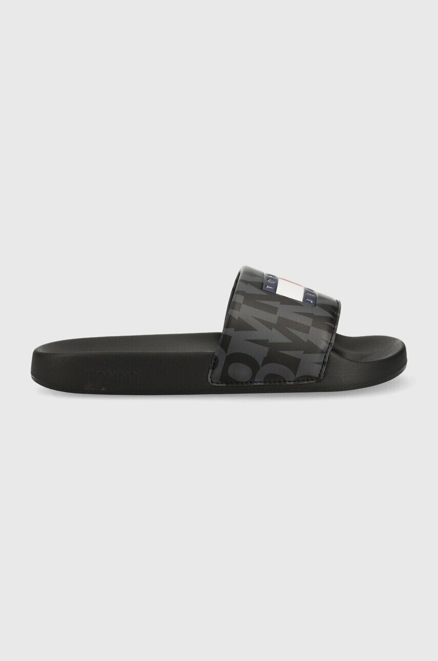 Tommy Jeans Natikači POOL SLIDE PRINT moški črna barva EM0EM01146 - Pepit.si