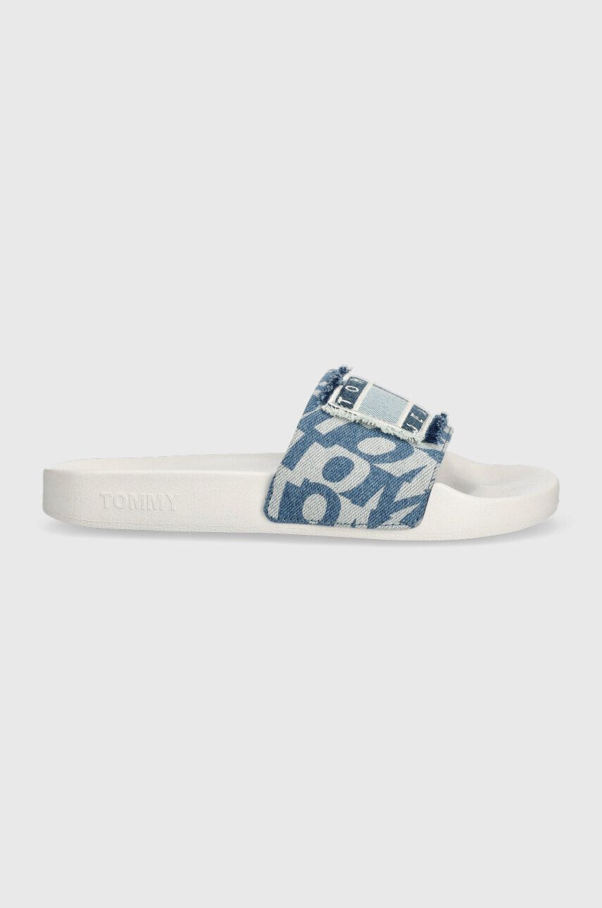 Tommy Jeans Natikači TJW POOL SLIDE DENIM ženski bela barva EN0EN02224 - Pepit.si