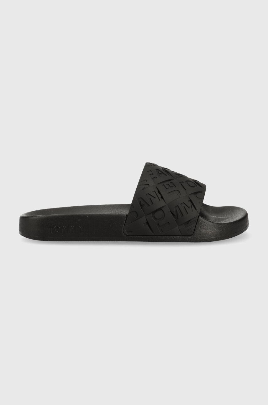 Tommy Jeans Natikači TJW WOVEN POOL SLIDE ženski črna barva EN0EN02223 - Pepit.si