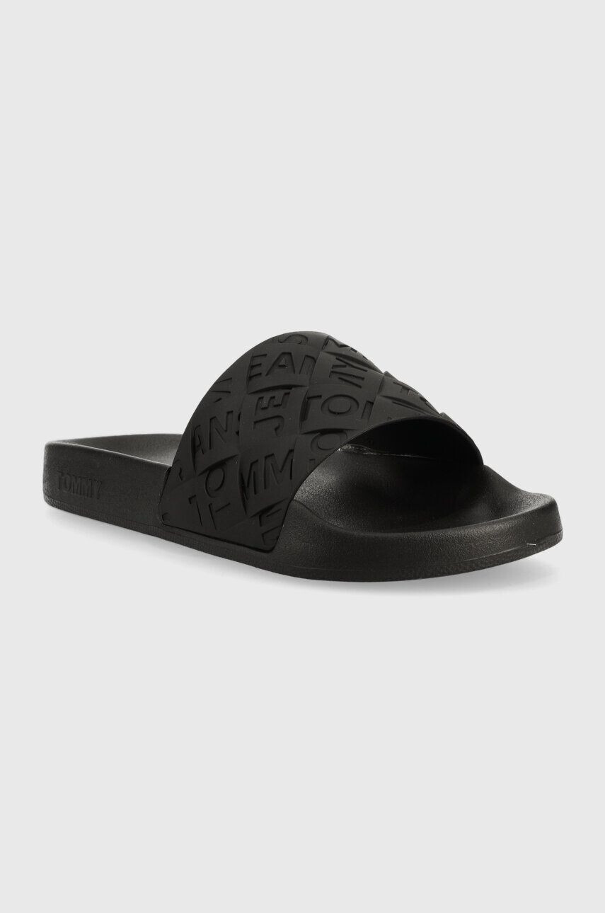 Tommy Jeans Natikači TJW WOVEN POOL SLIDE ženski črna barva EN0EN02223 - Pepit.si