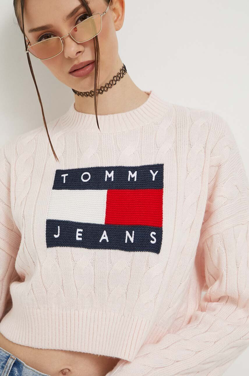 Tommy Jeans Pulover ženski roza barva - Pepit.si