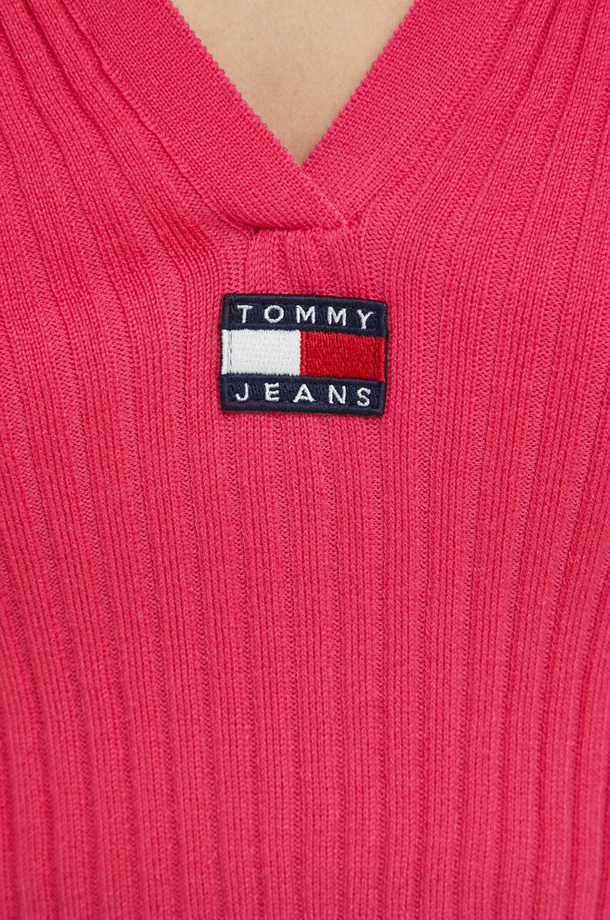 Tommy Jeans Pulover ženska roza barva - Pepit.si