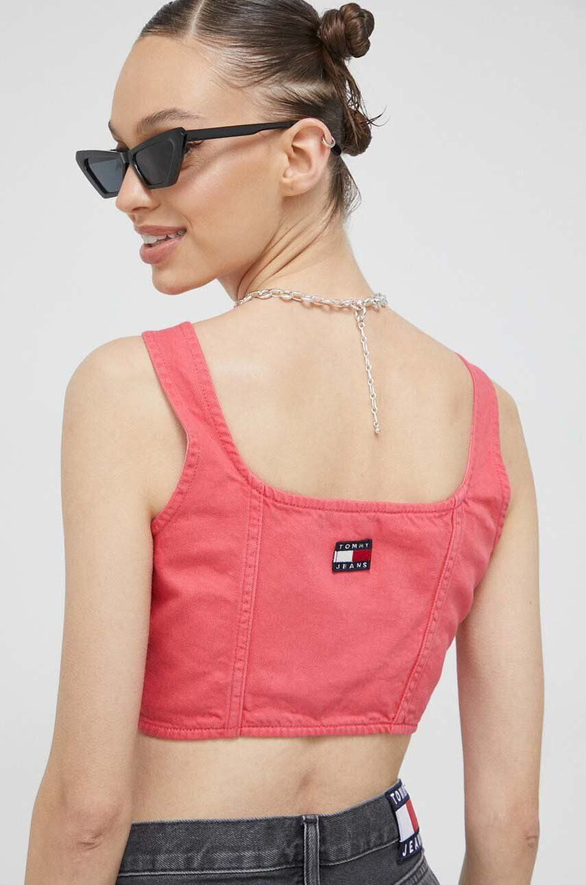 Tommy Jeans Top iz jeansa roza barva - Pepit.si